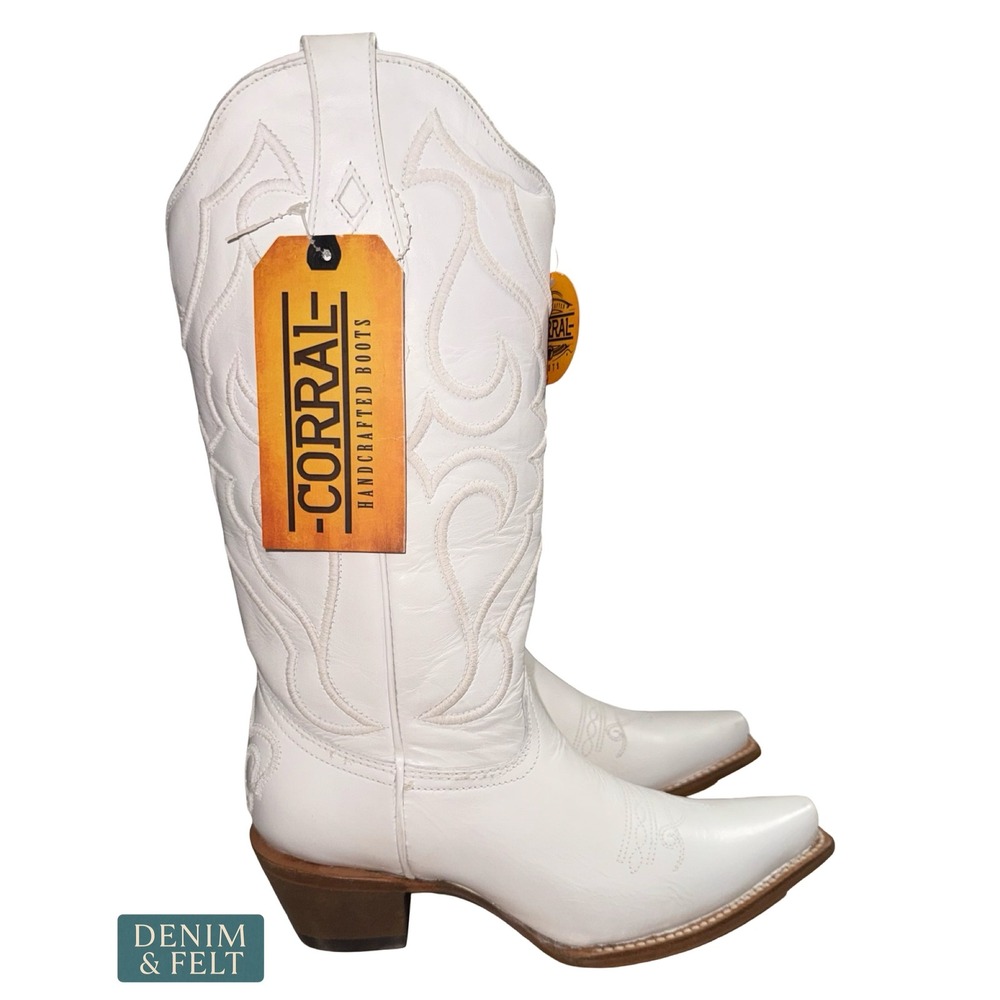 NEW Corral White Snip Toe Embroidered Cowhide Western Cowboy Cowgirl Boots 8M - Picture 8 of 16